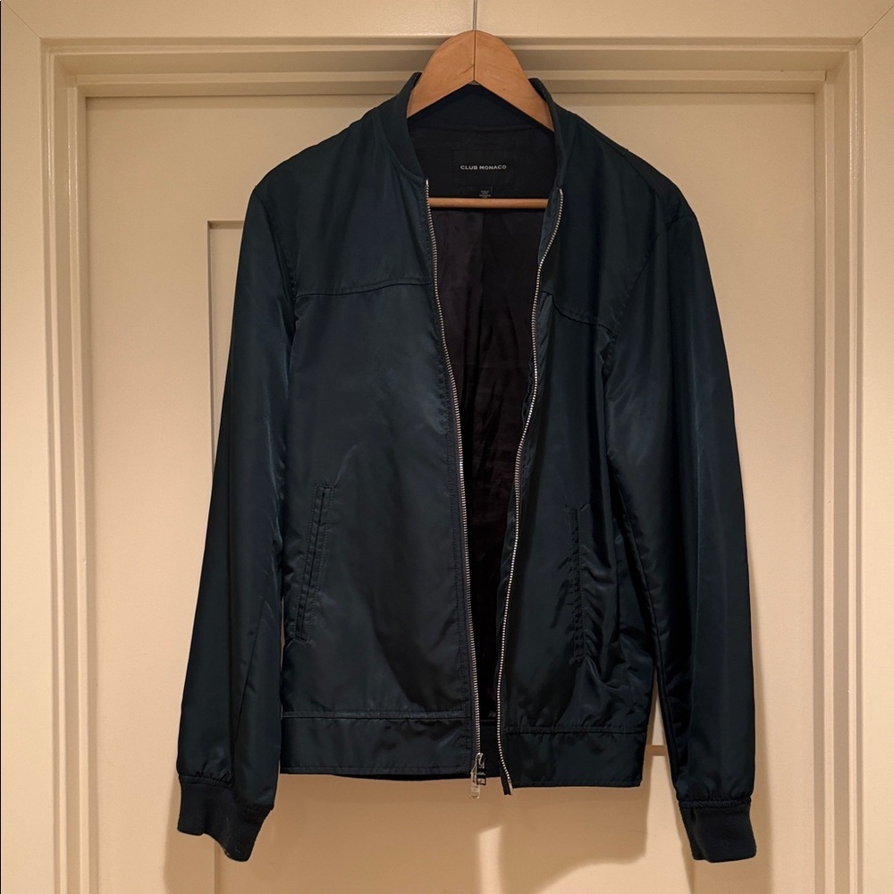 Club Monaco MA-1 Bomber Jacket Men’s Small Minimalist Nylon Zip Deep Green - Picture 14 of 14